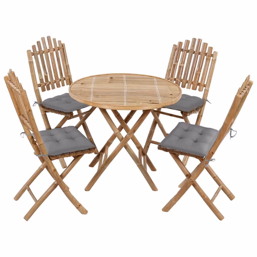 set da pranzo da giardino da 5 pezzi con cuscini Bambù pieghevole