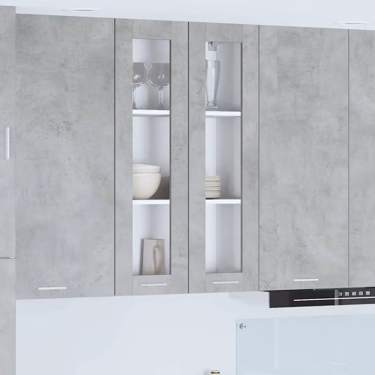 Armadio pensile da cucina moderno vidaXL con ante in vetro, Grigio, L: 60 cm, P: 31 cm, H: 100 cm