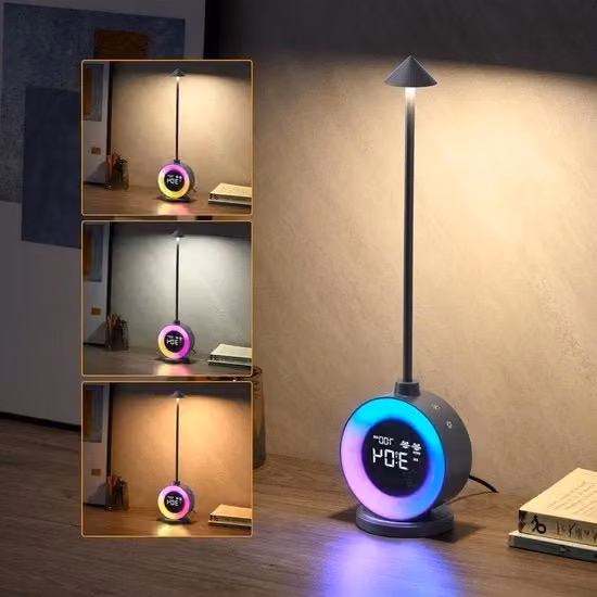 Lampada da tavolo a sfera con luce RGB e funzione sveglia naturale, ricaricabile via USB, ideale per camera da letto e soggiorno, disponibile in bianco o nero