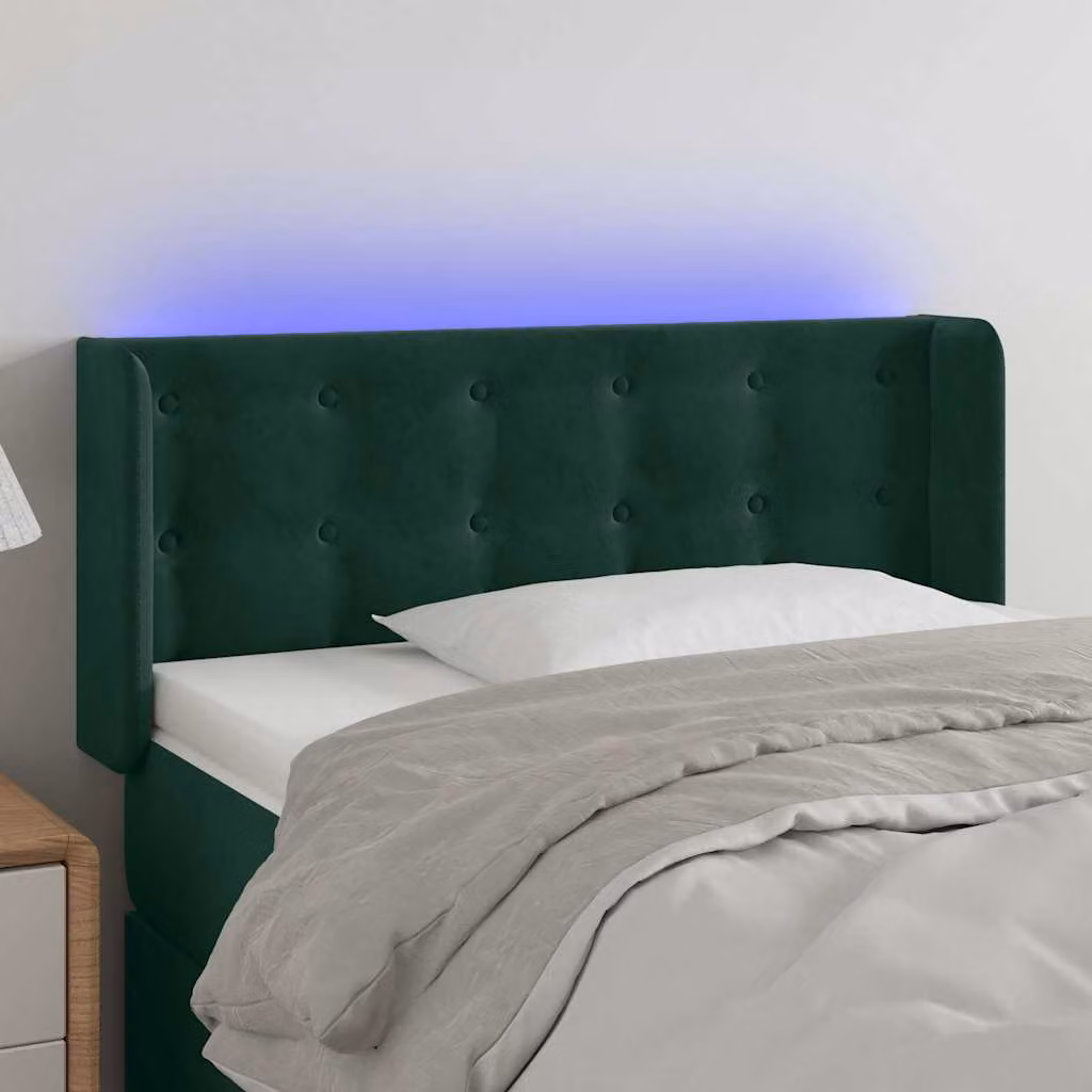 Testiera con LED e porta USB vidaXL in velluto verde scuro, L 93 cm x P 16 cm x H 78-88 cm