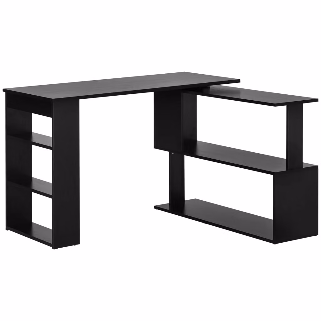 Scrivania Angolare Minimal con Piano Girevole e 5 Ripiani, Nero, L 120 x P 110 x H 74.5 cm – 2