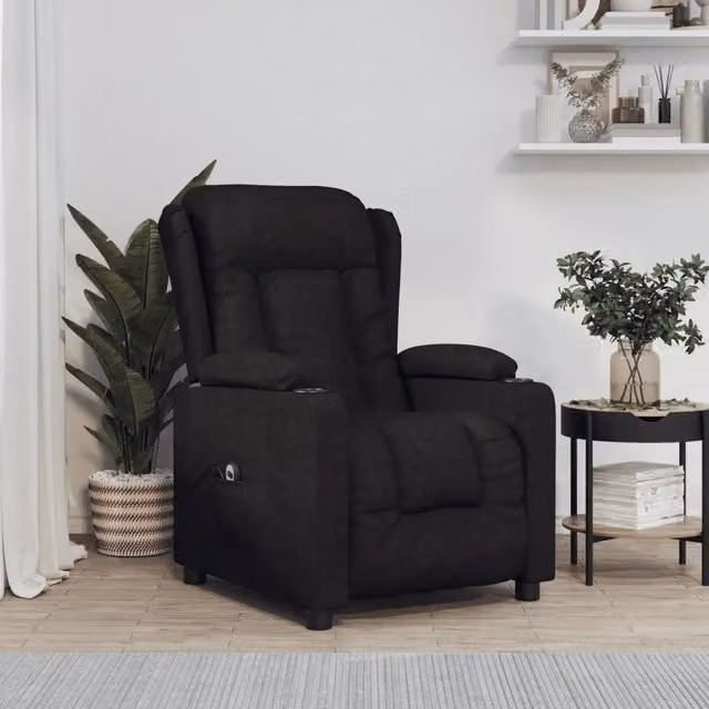 Poltrona elettrica reclinabile relax vidaXL in tessuto nero con braccioli e struttura mista per soggiorno
