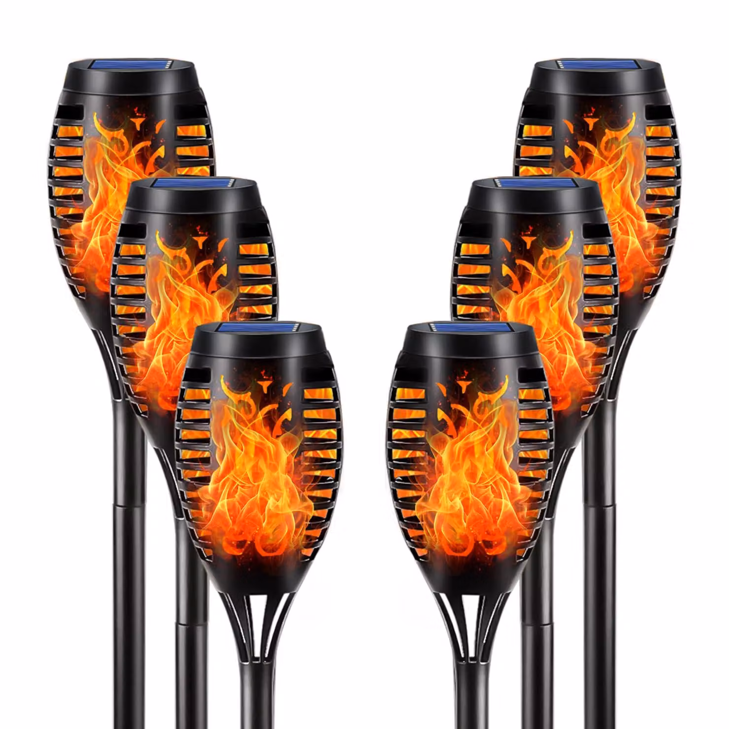Lampade da giardino solari, confezione da 6, con 12 LED, effetto fiamma, grado di protezione IP65