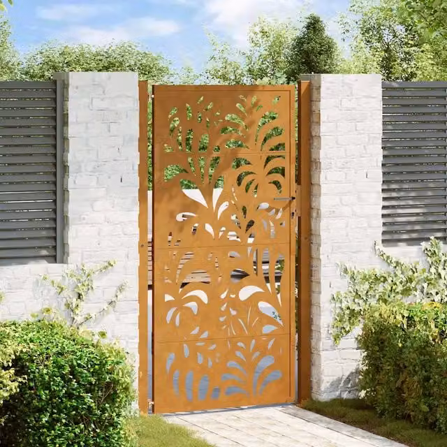 Cancello singolo da giardino vidaXL in acciaio color marrone con design ondulato L: 110 cm, H: 180 cm
