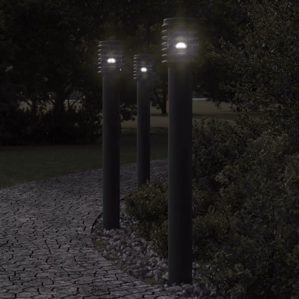 vidaXL Lampada da terra per esterni in acciaio inox argento e nero, Altezza: 110 cm