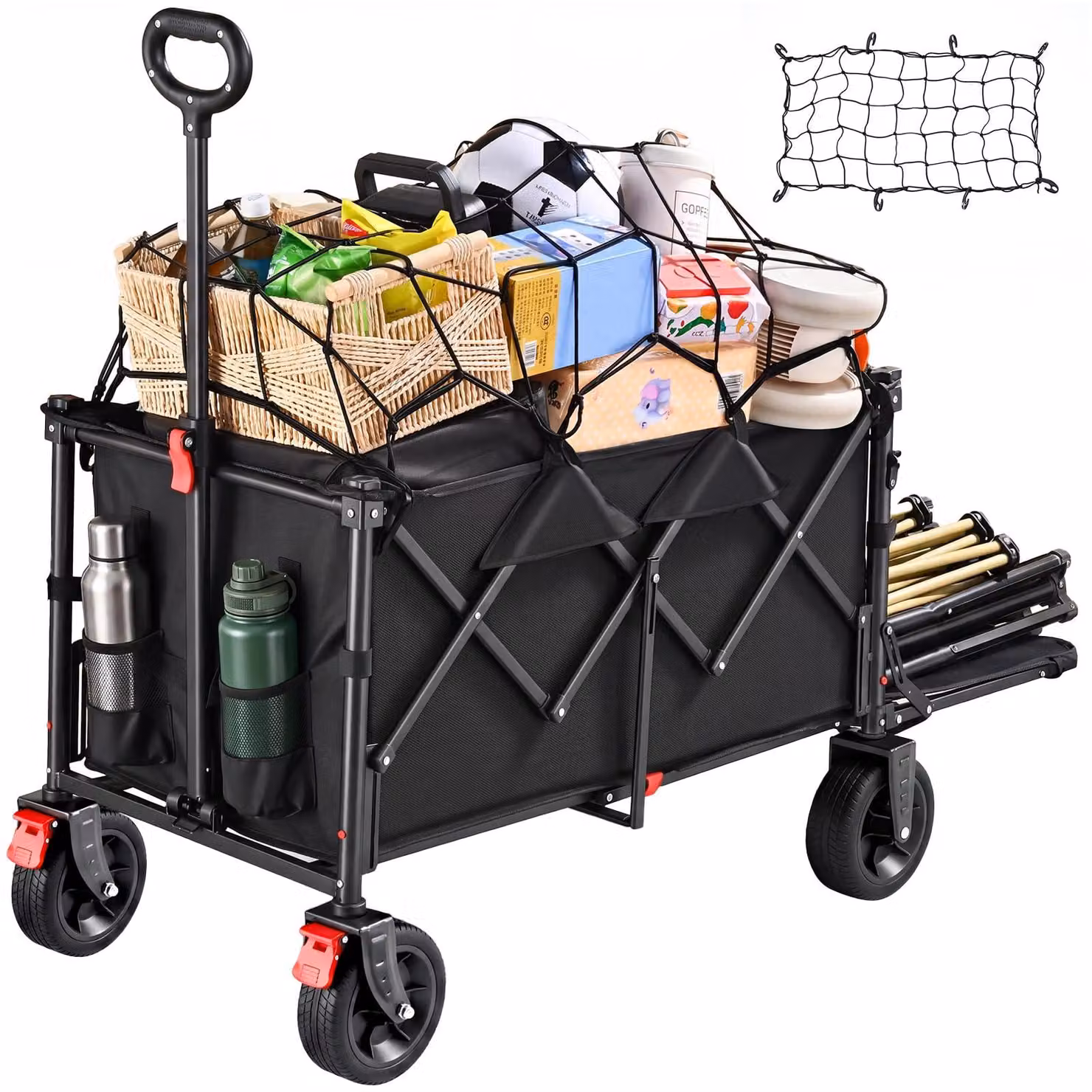 Carrello da campeggio pieghevole, capacità da 120-160 litri, carrello da spiaggia per tutti i terreni, ruote da 10 pollici