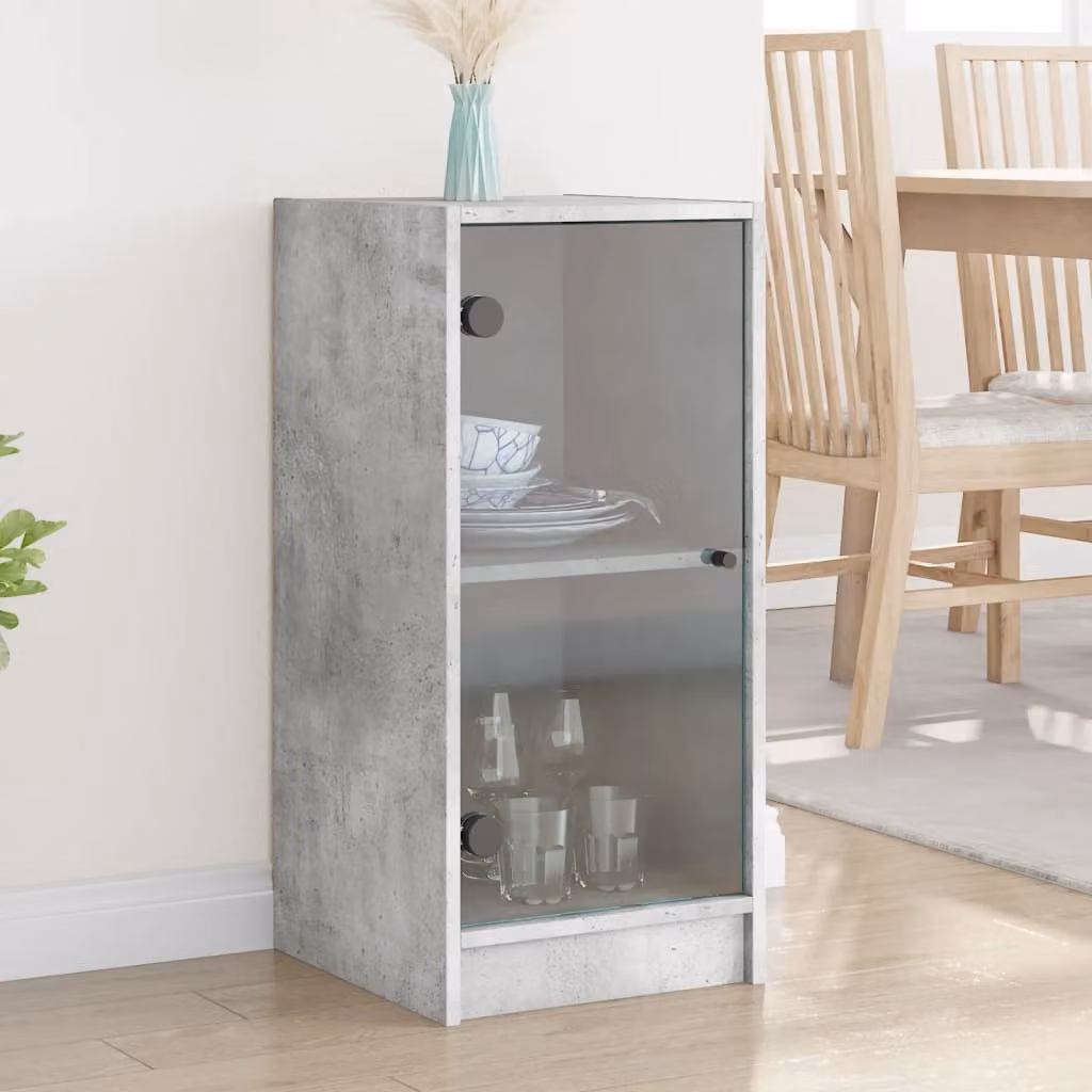 Mobile con Ante in Vetro vidaXL Grigio Cemento L/P/H: 35 x 37 x 75,5 cm