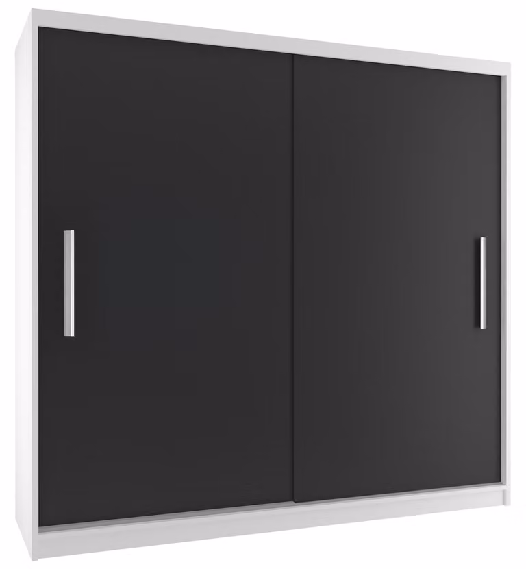 BELINI Verona, armadio scorrevole da 200 cm, bianco/nero opaco - armadio per l'ingresso con asta appendiabiti, ideale per la camera da letto