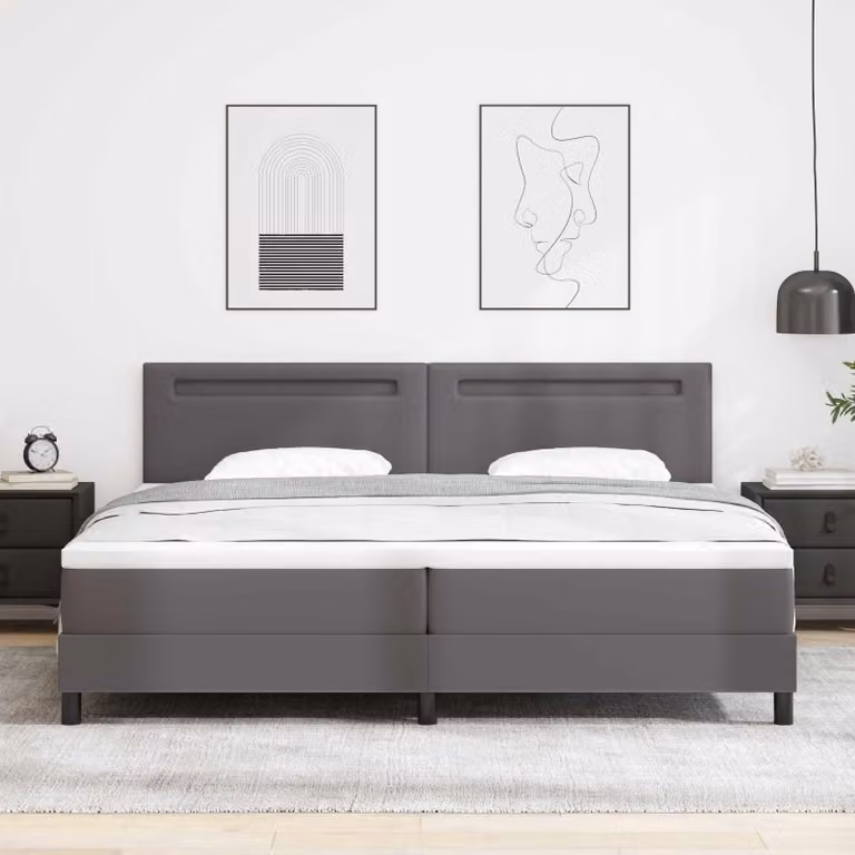Maison Exclusive - Letto con boxspring e strisce LED, grigio, 200 x 200 cm, rivestito in ecopelle