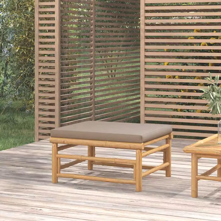 Poggiapiedi da giardino vidaXL in bambù con cuscini inclusi color tortora