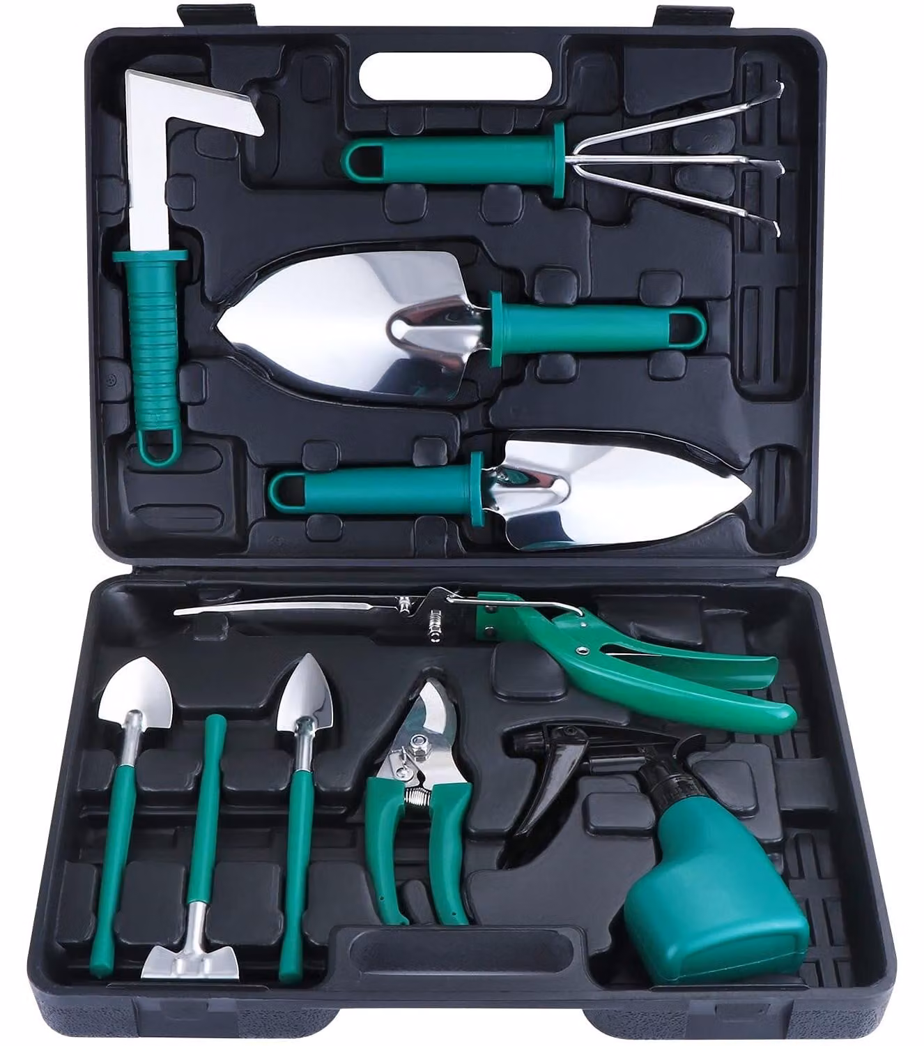 Set di attrezzi da giardino - 10 pezzi - Acciaio inossidabile - Con valigetta