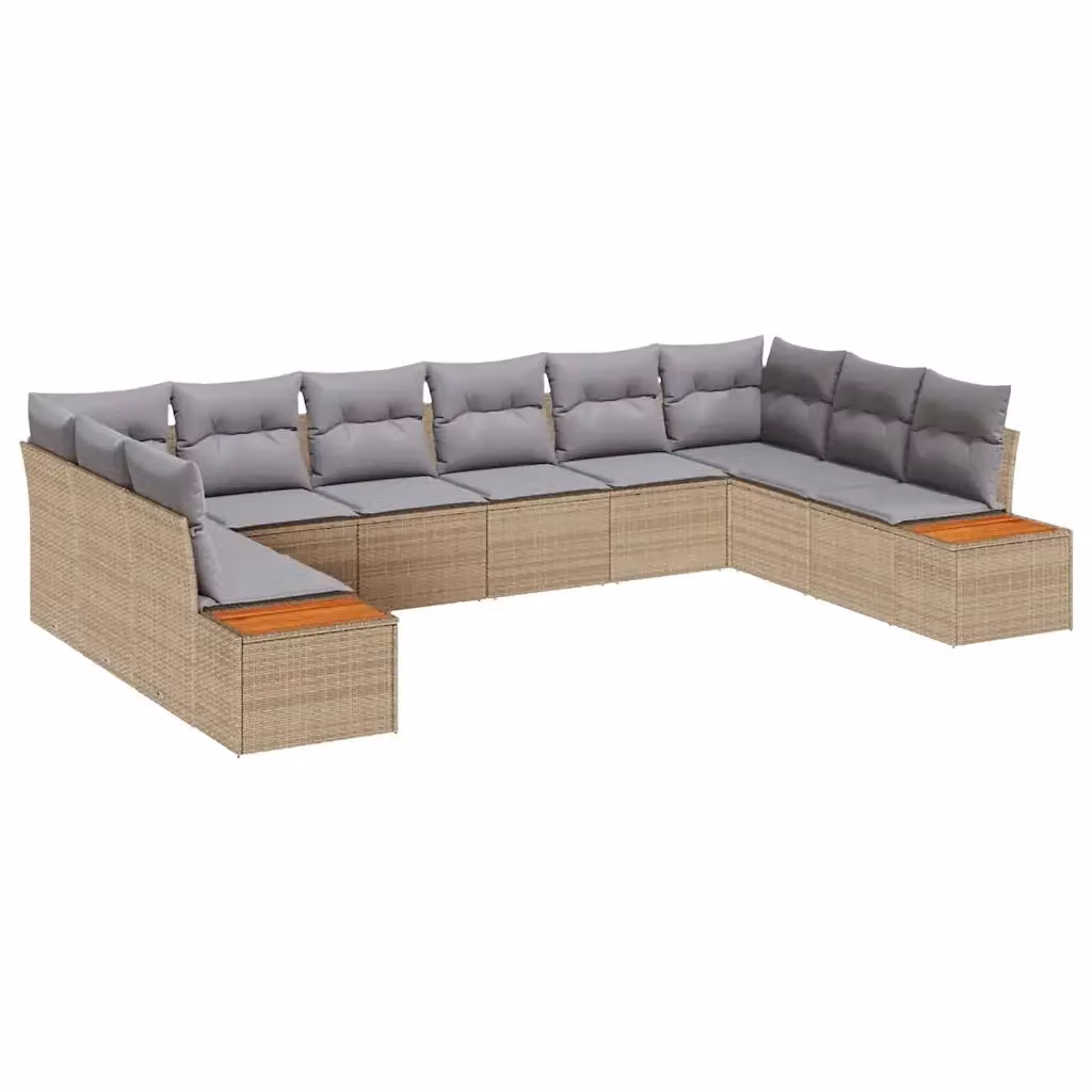 Set Divano da Giardino vidaXL 10 Pezzi in Poly Rattan Beige con Cuscini e Struttura in Acciaio Verniciato a Polvere – 2