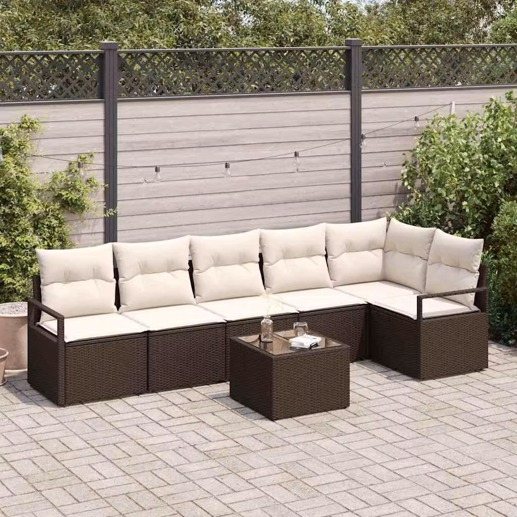 Maison Exclusive - Set da giardino composto da 7 pezzi. Divano e poltrone in rattan sintetico, color marrone e crema