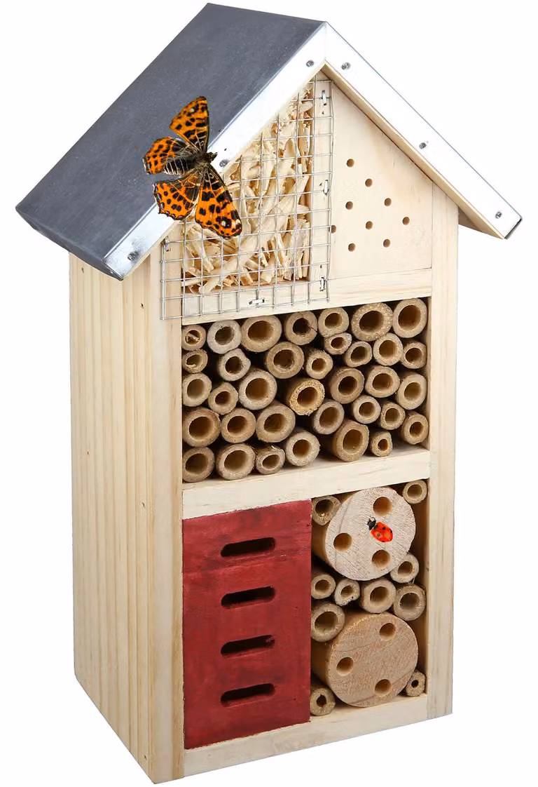 CULT at home Alberghetto per insetti – Casetta nido per insetti utili – Altezza 26 cm – Alberghetto per api, casetta per farfalle, casetta per insetti in legno, colore: marrone