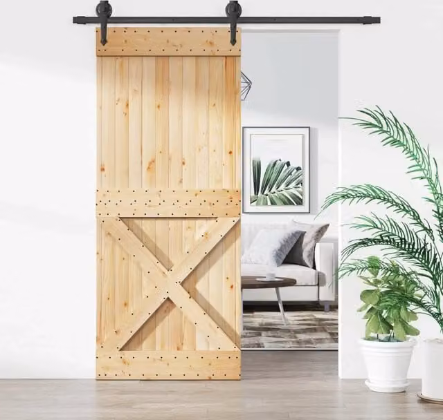 Porta scorrevole moderna vidaXL in legno e acciaio, colore marrone e nero, H: 210 cm, L: 85 cm