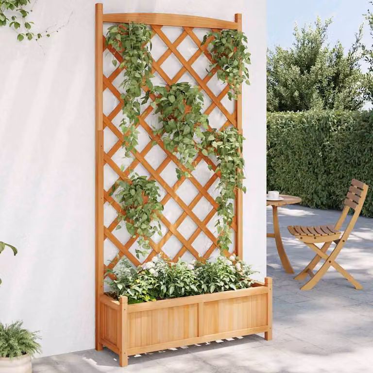 Fioriera con Traliccio vidaXL in Legno di Abete Massello, Colore Marrone, L 90 cm x P 35 cm x H 180 cm