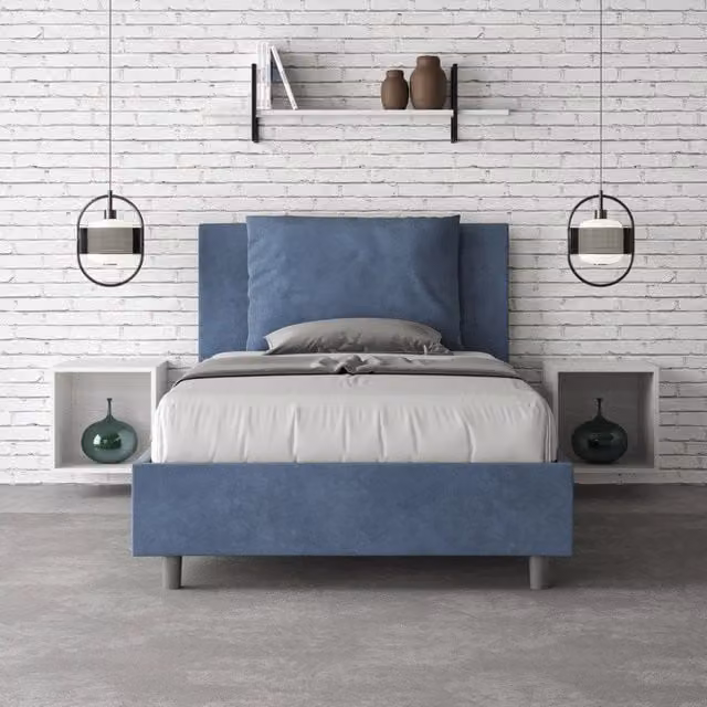 Letto imbottito ITYHOME in microfibra blu con rete, L: 110 cm, P: 222 cm, H: 125 cm – 1