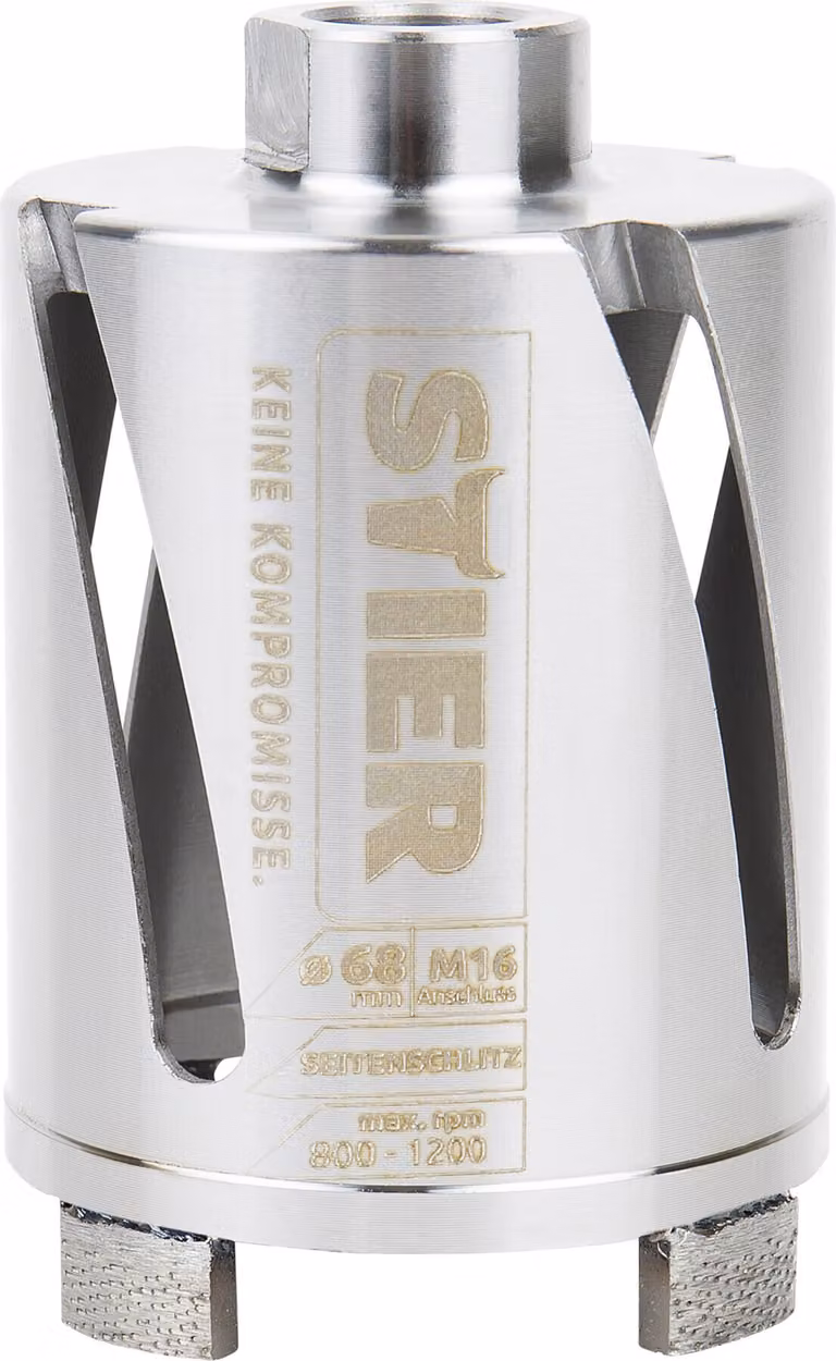 STIER Premium Diamant Sega a tazza per muratura, diametro: 68 mm, profondità della testa di foratura: 70 mm, M16, fessure laterali per l'aspirazione della polvere, sega a tazza per prese elettriche, punta per prese elettriche