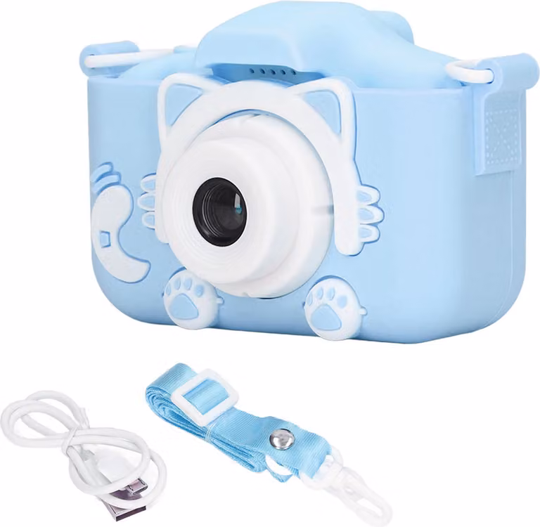 Videocamera per bambini in silicone mini giocattolo per bambini con corda per il trasporto per bambini blu