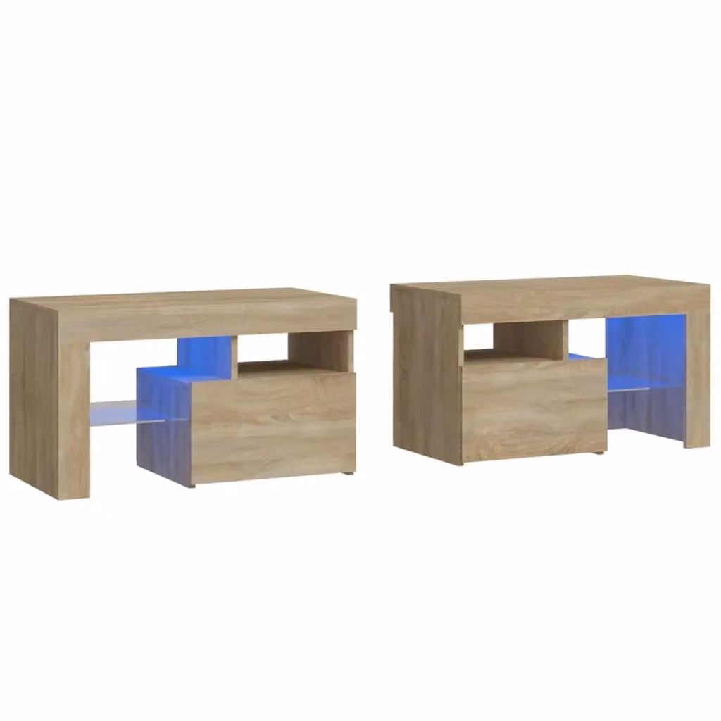 Set di 2 comodini moderni vidaXL con luci LED integrate in legno color rovere, L: 70 cm, P: 36,5 cm, H: 40 cm – 2