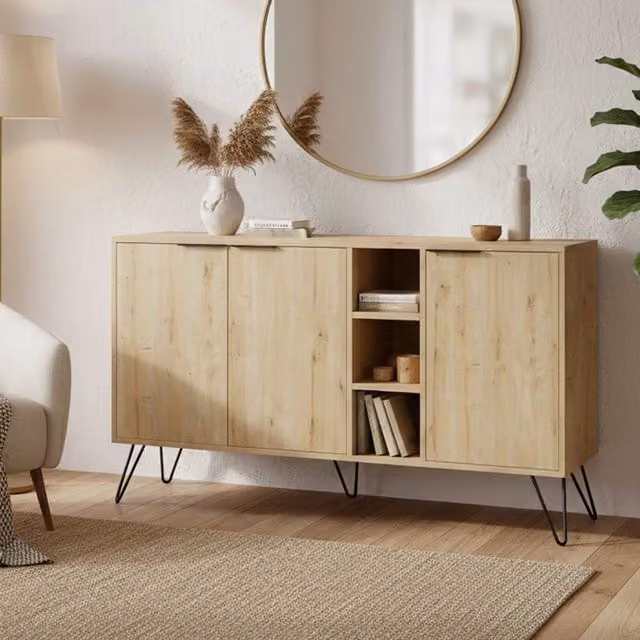 Credenza Alin DMORA in Quercia, Madia Moderna da Soggiorno e Cucina, L: 142 cm, P: 35,6 cm, H: 83 cm – 1
