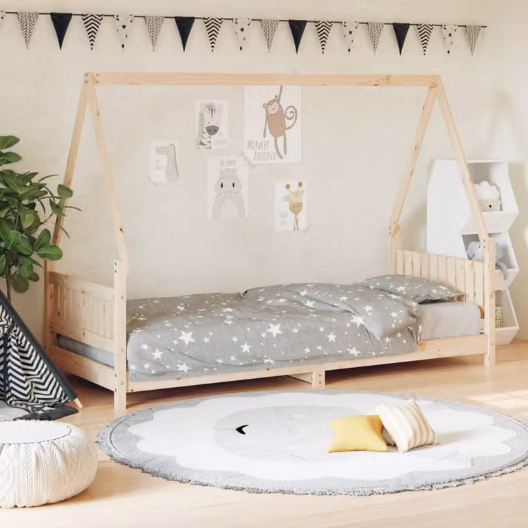 vidaXL Giroletto per Bambini in Legno Massello di Pino Rustico, L/P/H: 200 x 80 x 146 cm