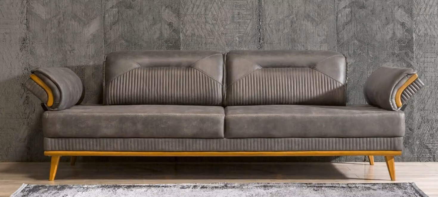 Grauer Polster 3-er Wohnzimmer Dreisitzer Sofa Luxuriöse Textil Couch