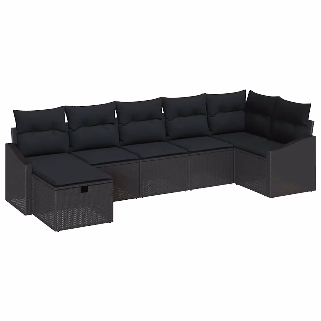 Set di divani da giardino vidaXL in rattan nero con 7 pezzi e cuscini inclusi – 2
