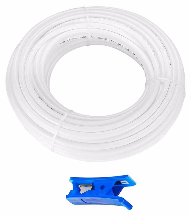 Tubo per frigorifero, 20 metri - Materiale: polietilene di qualità alimentare - Tubo di alimentazione acqua, diametro 1/4 di pollice - Tecnologia a innesto rapido - Tagliatubi incluso - Resistente alle perdite e riutilizzabile - Tubo di alimentazione acqu