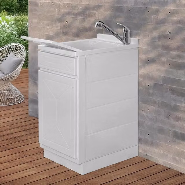 Mobile Lavatoio Freestanding con Vasca in Resina e Ante a Battente Bianco L: 45 cm, P: 60 cm, H: 87,5 cm