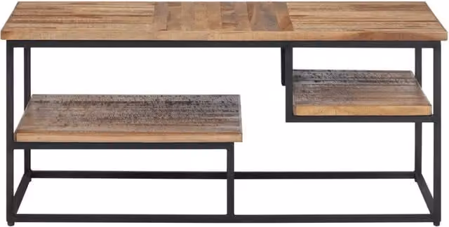 Tavolino da salotto rettangolare in teak di recupero e metallo, L/P/H: 90 x 50 x 39 cm – 1