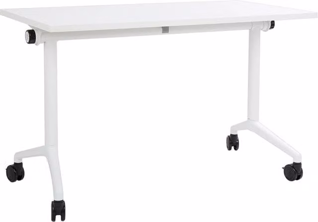 Scrivania rettangolare pieghevole BELIANI bianca con rotelle e struttura in metallo e MDF stile moderno L: 120 cm, P: 60 cm, H: 75 cm