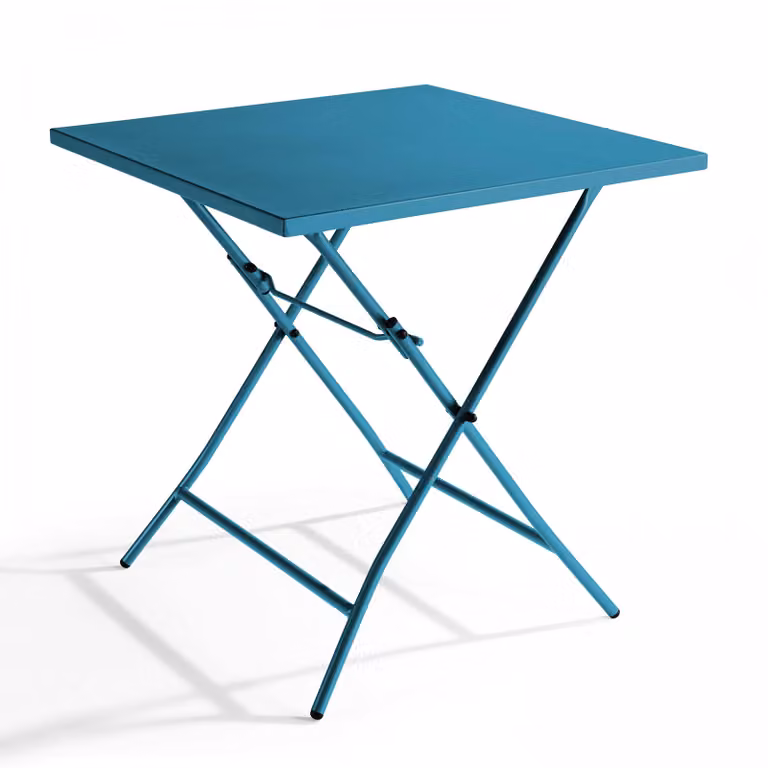 Tavolo da giardino pieghevole quadrato in acciaio blu pacifico - Oviala Palavas