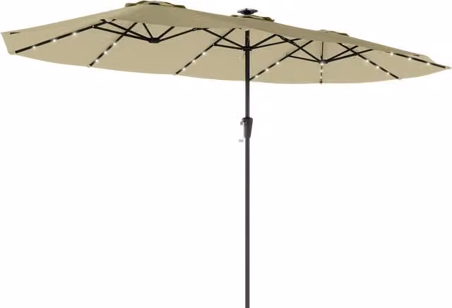 Ombrellone Doppio da Giardino Outsunny Beige con 36 Luci LED, Protezione UPF50+, Manovella e 12 Stecche, L/P: 4 x 2 m