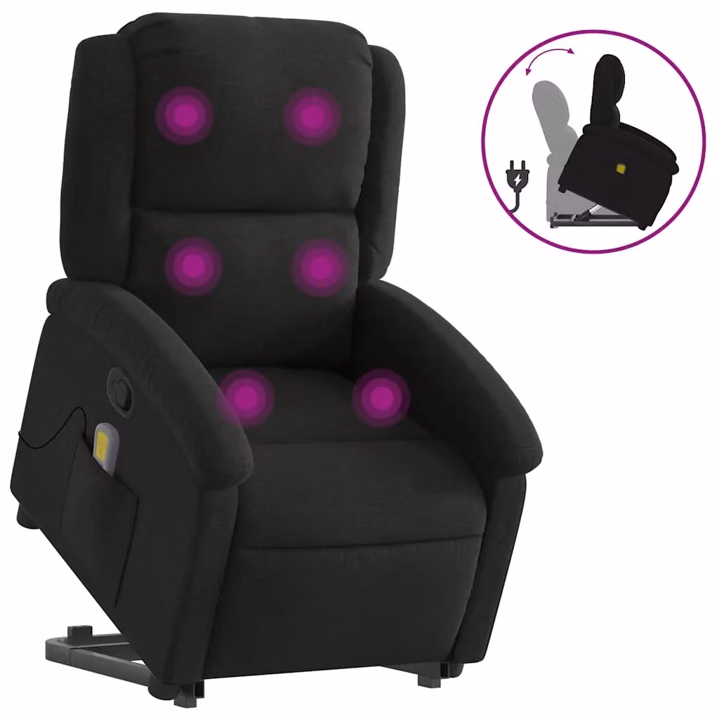 Poltrona Alzapersona Reclinabile con Assistenza Elettrica vidaXL, Nera in Tessuto con Braccioli – 2