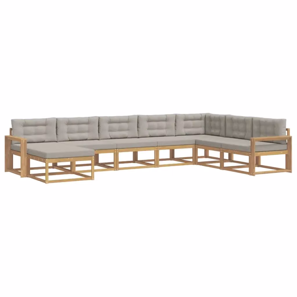 Set di divani da esterno a L vidaXL in legno di acacia con cuscini, Bianco e Grigio – 2