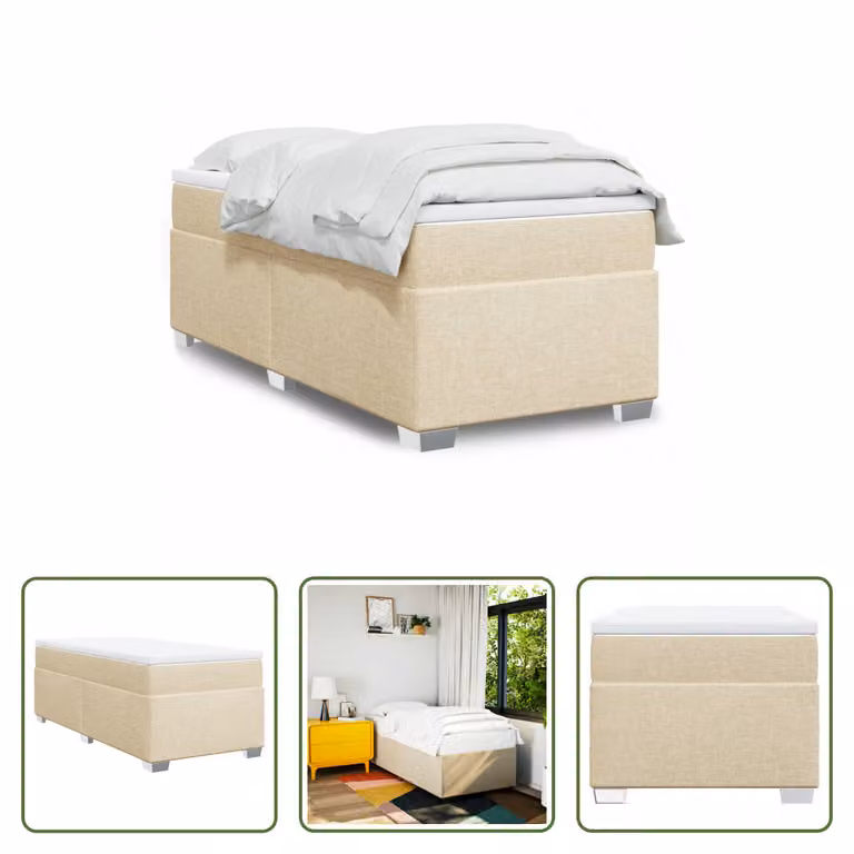 The Living Store Letto a molle insacchettate con materasso crema 80x200 cm in tessuto
