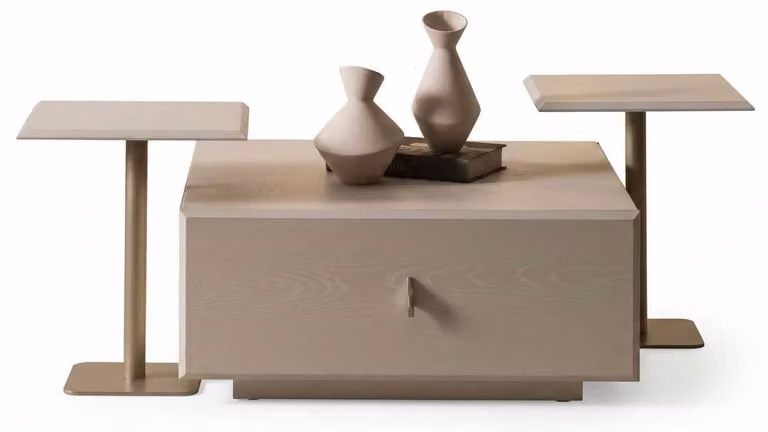 Tavolino da salotto, stile moderno, colore beige, nuovo, metallo e legno, compatto, per il soggiorno