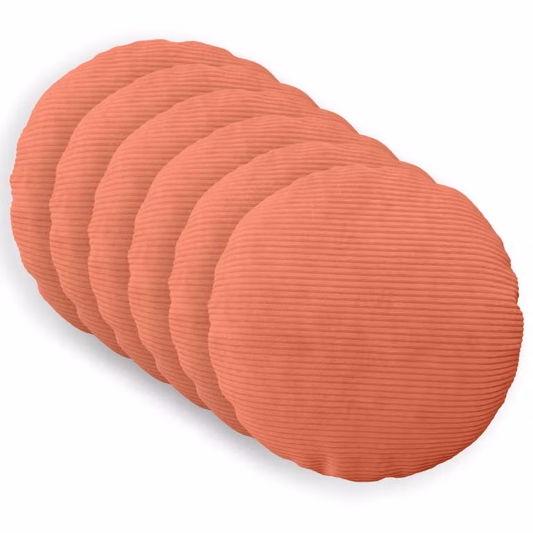 Set di 6 federe rotonde vidaXL HEERLEN in velluto a coste, Rosso Arancio, Ø 40 cm