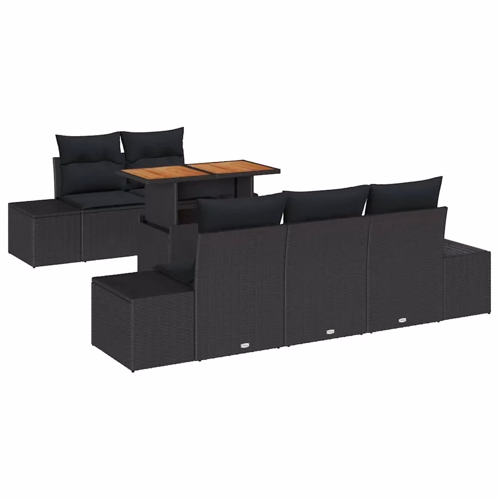 Set da pranzo da giardino vidaXL in rattan e legno di acacia, 6 pezzi, Nero e Marrone – 2