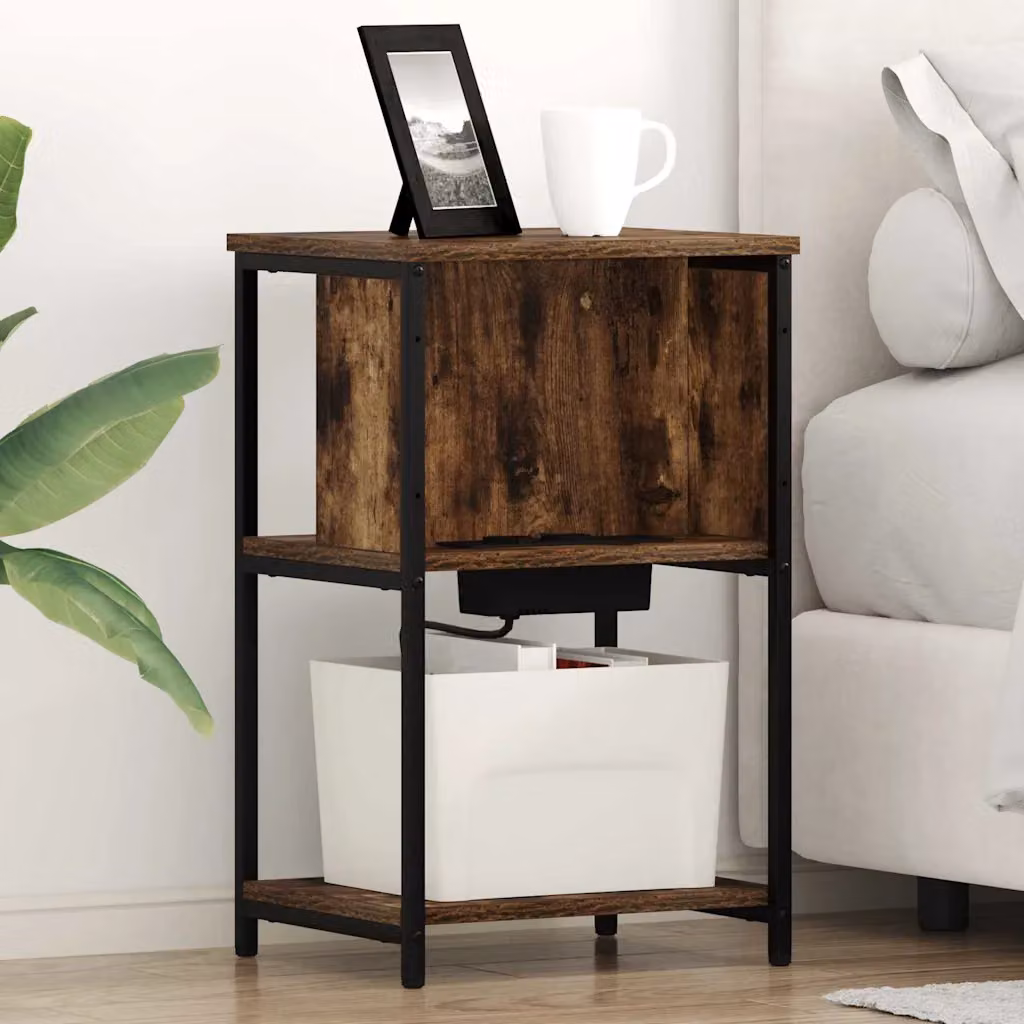 Set di 2 Armadi da Notte vidaXL in Rovere Fumé, Stile Rustico, L/P/H: 38 x 31 x 61 cm