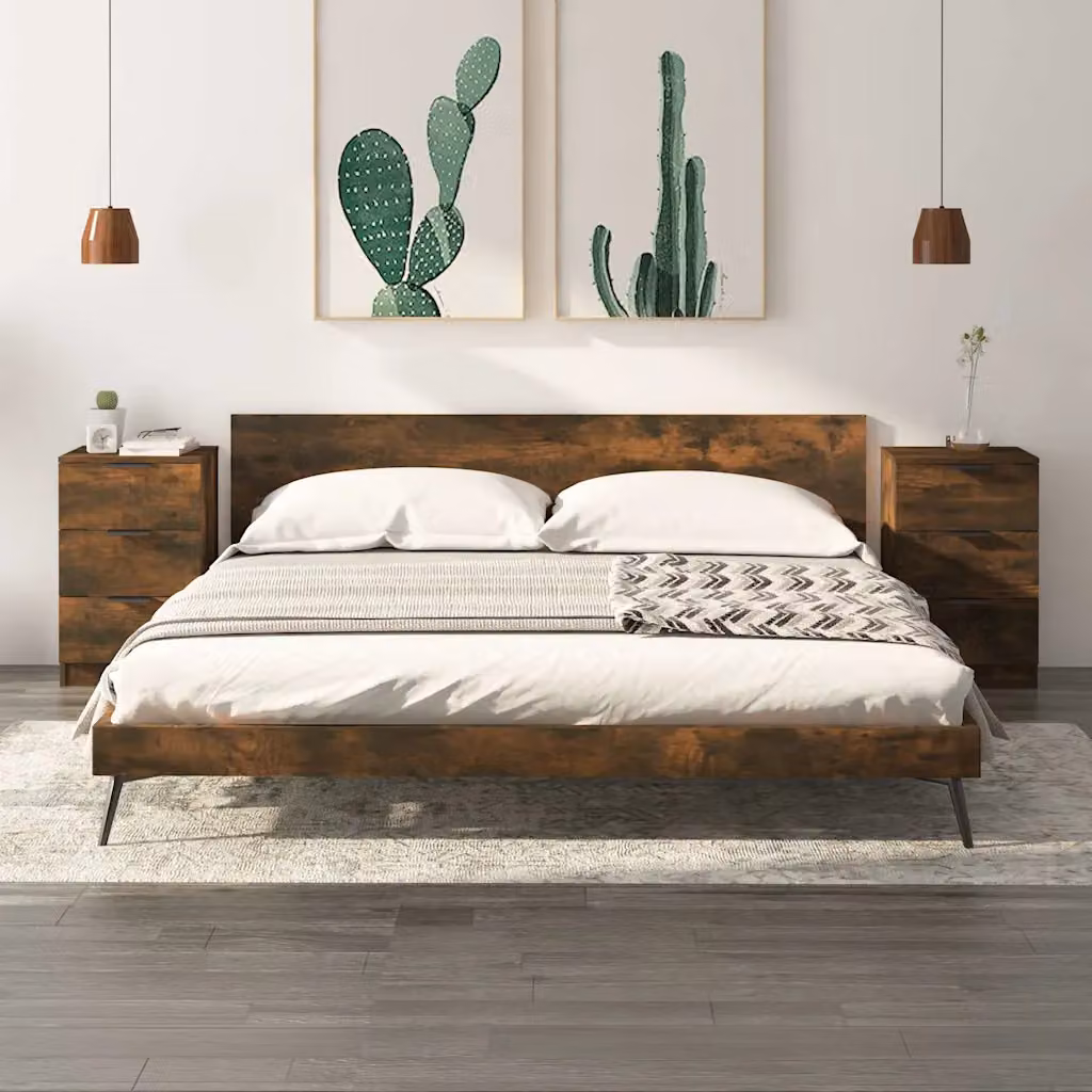 Set di 2 comodini moderni vidaXL in rovere fumo, L: 40 cm, P: 36 cm, H: 65 cm