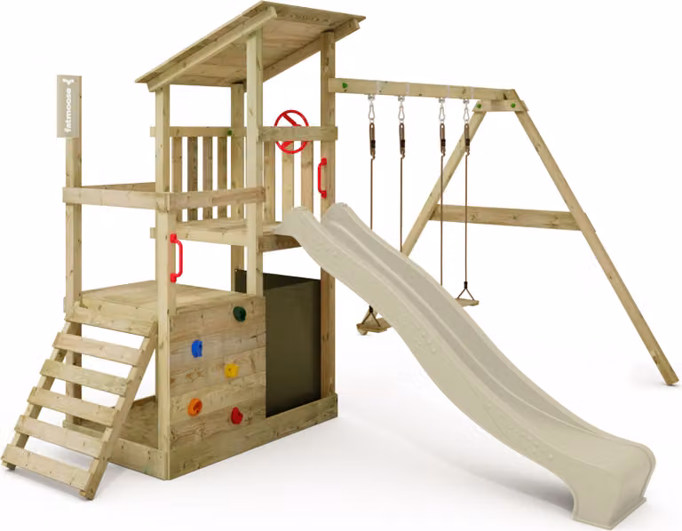 Torre giochi Fatmoose FruityForest Fun XXL con altalena e scivolo, colore verde salvia