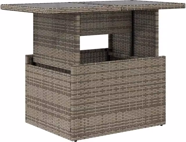 Tavolo da Giardino | Tavolino da esterno Piano in Vetro Grigio 100x55x73cm Polyrattan