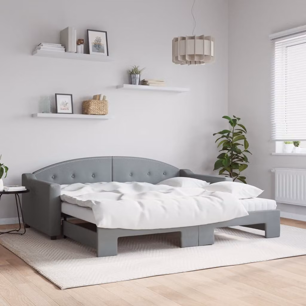 Divano Letto Estraibile vidaXL in Tessuto Grigio per Soggiorno e Camera da Letto