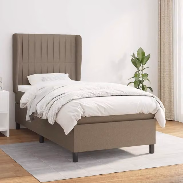 Letto Ibrido vidaXL con Giroletto a Molle e Materasso in Tessuto, Colore Tortora, L/P/H: 90 x 190 x 128 cm – 1
