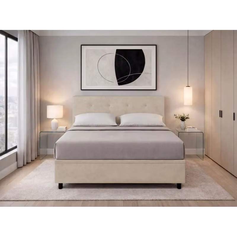 Letto matrimoniale imbottito con contenitore ITYHOME in microfibra beige L/P: 160 x 200 cm – 2