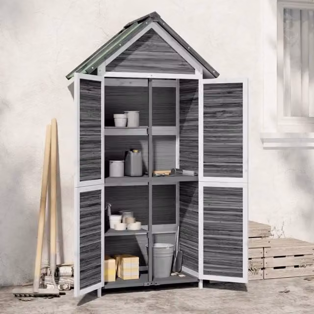 Rimessa da Giardino Videx in Legno Massello di Pino Grigia L: 89 cm, P: 52,5 cm, H: 175 cm – 1
