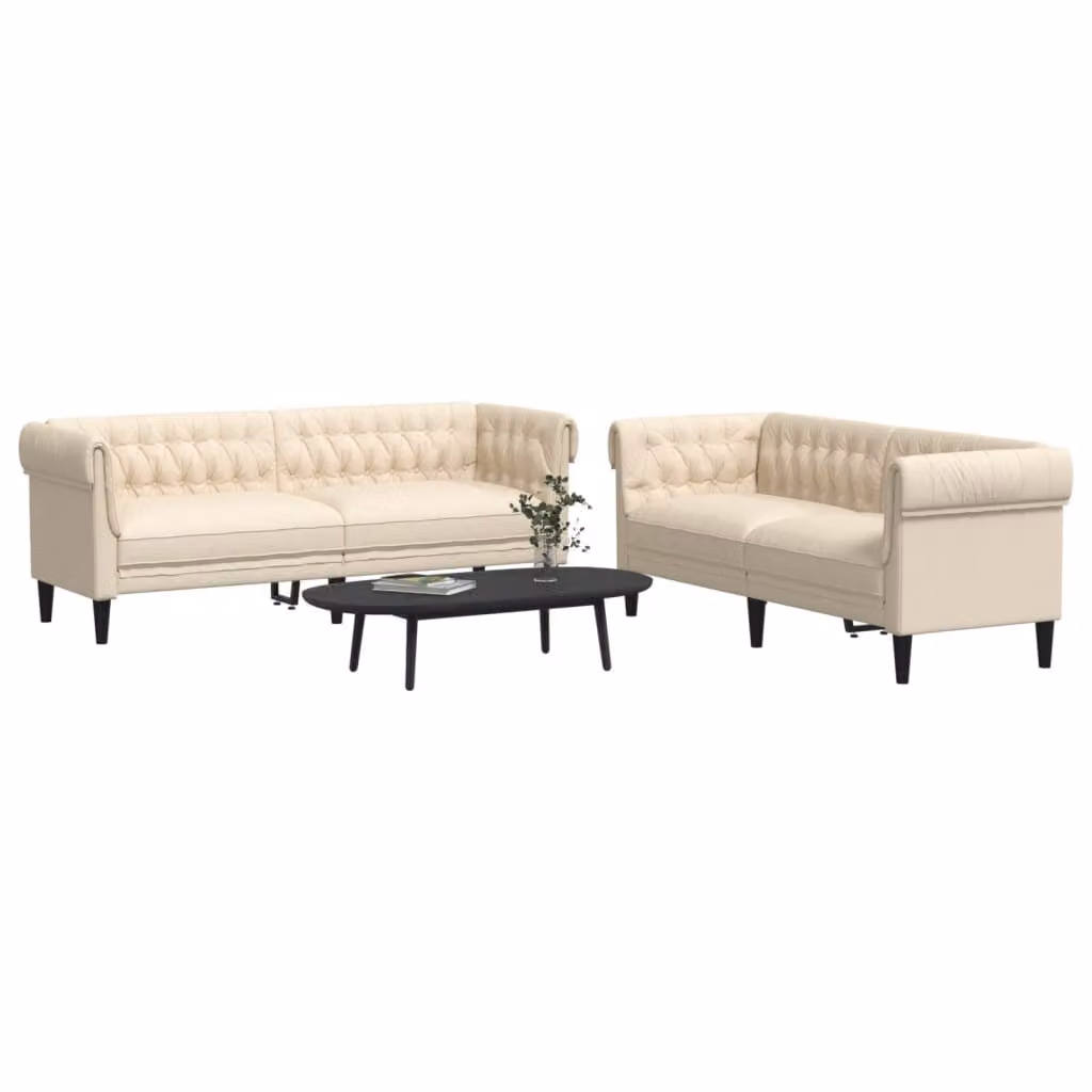 Set di 2 divani vidaXL moderni in tessuto beige con struttura in legno e cuscini inclusi