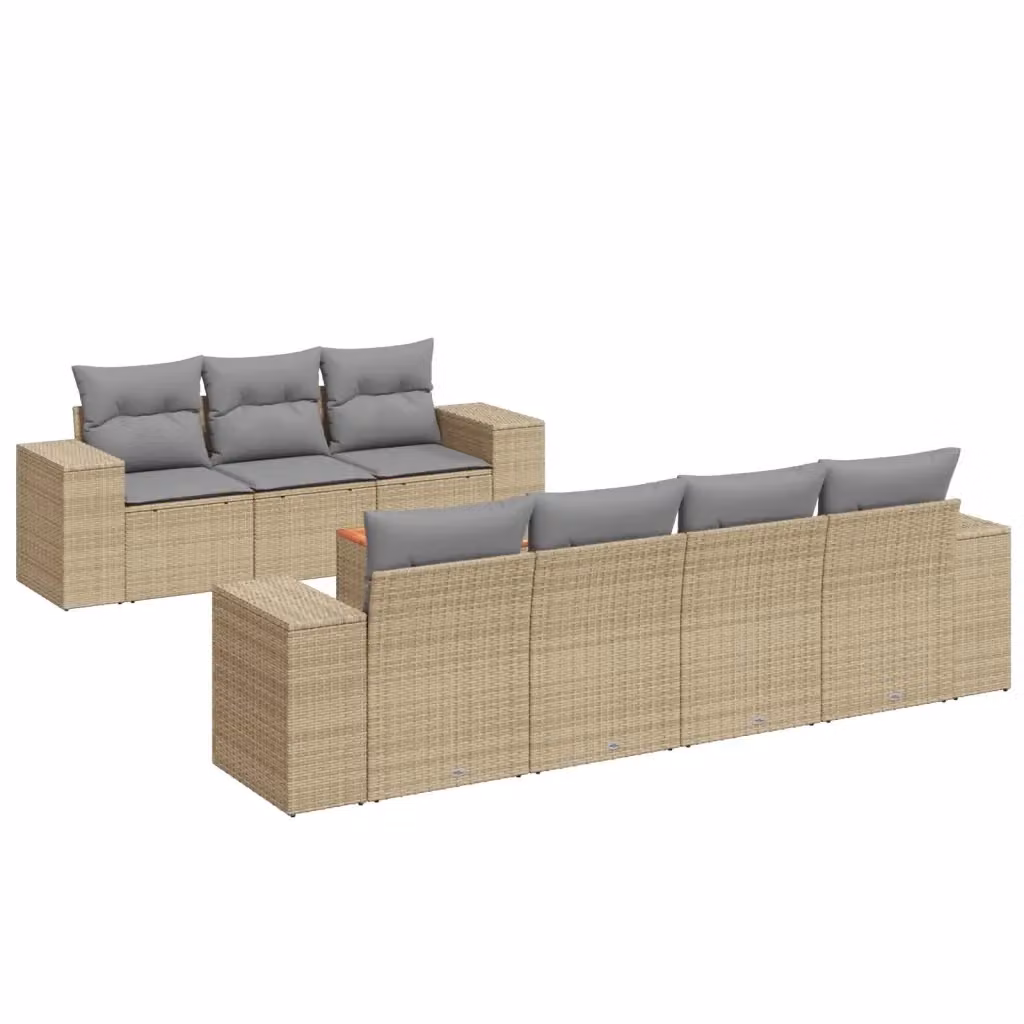 vidaXL Set Divano da Giardino 8 pz a Forma di L in Polyrattan con Cuscini Beige e Grigio – 2